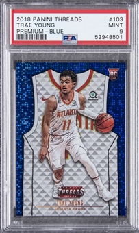 2018-19 Panini Threads Blue Premium #103 Trae Young Rookie Card (#11/75) - PSA MINT 9